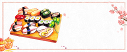 手绘料理寿司手绘白色banner高清图片
