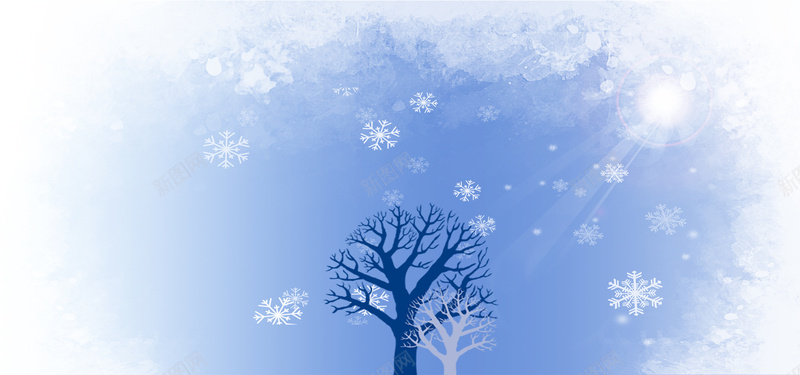 唯美梦幻清新蓝色冬季雪景海报背景背景