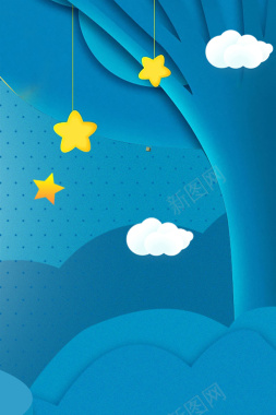 蓝色卡通六一儿童节白云背景背景