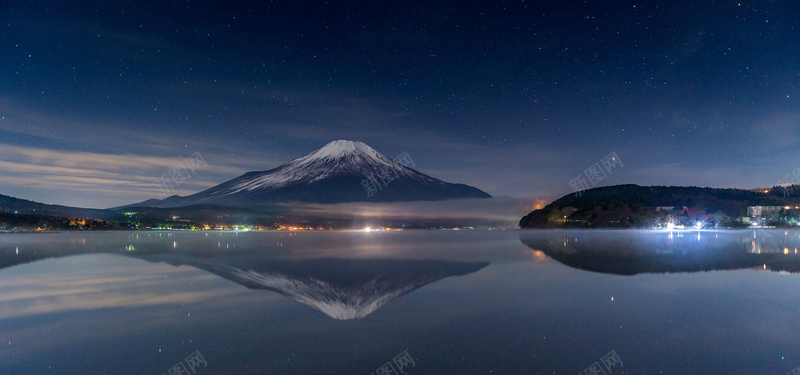 富士山夜景倒影banner背景