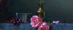 葡萄油画油画花瓶花朵葡萄高清图片