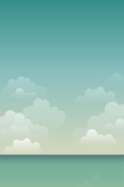 蓝天白云渐变风格海平面主题设计背景