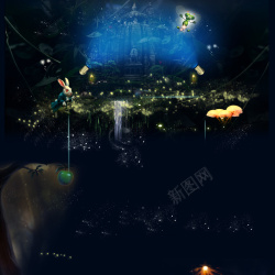夜色城堡梦幻夜色兔子精灵海报背景高清图片