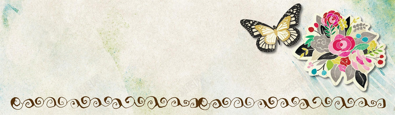 纹理手绘花朵蝴蝶背景背景
