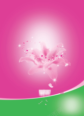 卫生巾广告粉红绿色红花背景