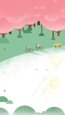 春天绿色田园骑自行车游玩背景背景