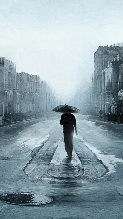 街道无框画5雨中景色H5背景高清图片