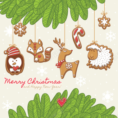 圣诞节小羊小鹿企鹅狐狸小羊姜饼卡通背景图背景