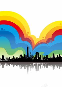 缤纷城市缤纷多彩的彩虹色城市背景高清图片