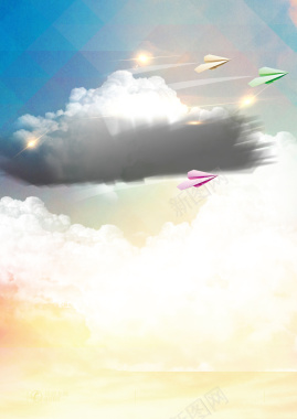 彩色纸飞机天空几何印刷背景背景