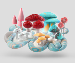 立体蘑菇3D立体童趣蘑菇背景模板高清图片