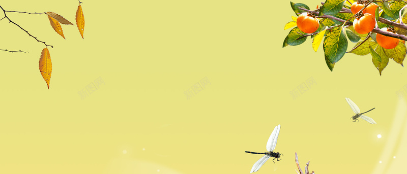 收获季节背景jpg设计背景_新图网 https://ixintu.com 大丰收 柿子 蜻蜓 收获 黄色 油画 海报banner 卡通 童趣 手绘