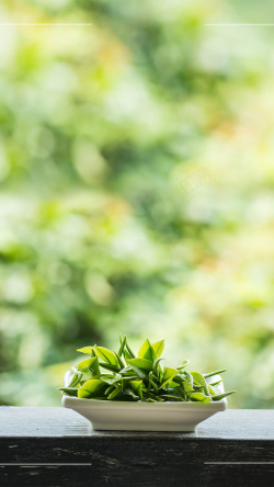 茶桌茶叶免抠绿色茶叶朦胧背景高清图片