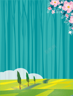 森林树林扁平樱花大树草坪背景素材背景
