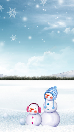 可爱雪球蓝天飘雪可爱雪人psd分层H5背景素材高清图片