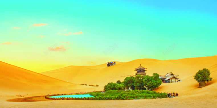 沙漠古镇热带旅游海报背景素材背景