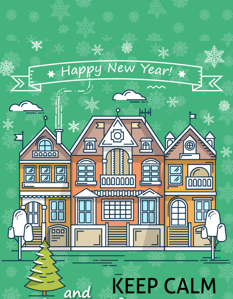 绿色房屋新年背景eps设计背景_新图网 https://ixintu.com 圣诞 房子 新年 绿色 节日 开心 卡通 童趣 手绘