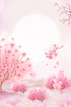 甜蜜樱花粉色手绘樱花节浪漫花卉背景高清图片