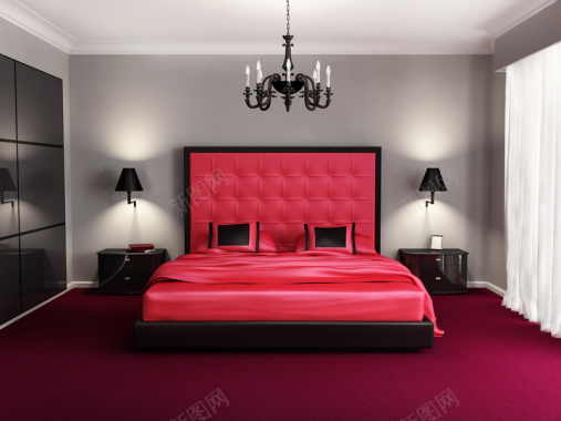 卧室灯客厅灯欧式红色软床背景背景