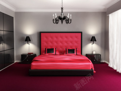 对开窗帘模型欧式红色软床背景高清图片