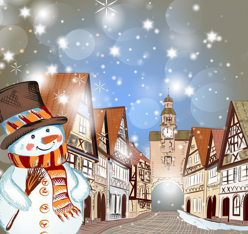 圣诞节小镇背景图jpg设计背景_新图网 https://ixintu.com 圣诞节 小镇 房屋 雪人 雪花 卡通 童趣 手绘
