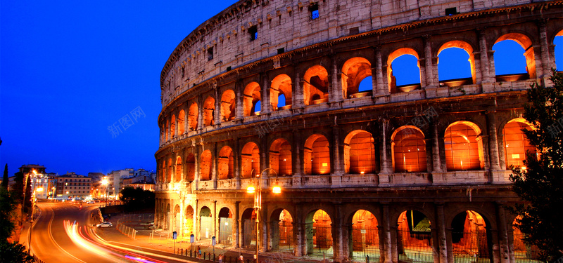 古罗马斗兽场jpg设计背景_新图网 https://ixintu.com 城市灯光 蓝色夜空 海报banner 摄影 风景 古罗马斗兽场 建筑风情