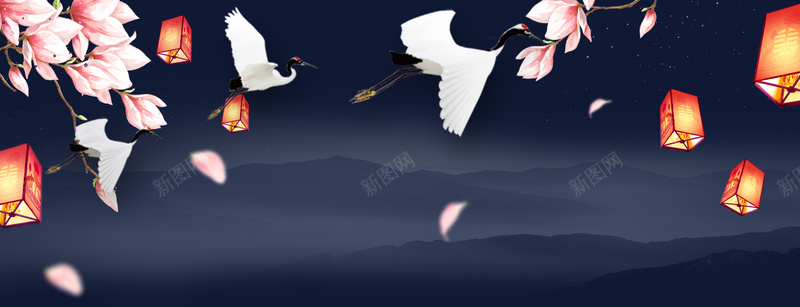 淘宝夜空背景海报jpg设计背景_新图网 https://ixintu.com 孔明灯 云山 仙鹤 花枝 花 远山 淘宝 夜空 背景 海报 素材 中国风素材