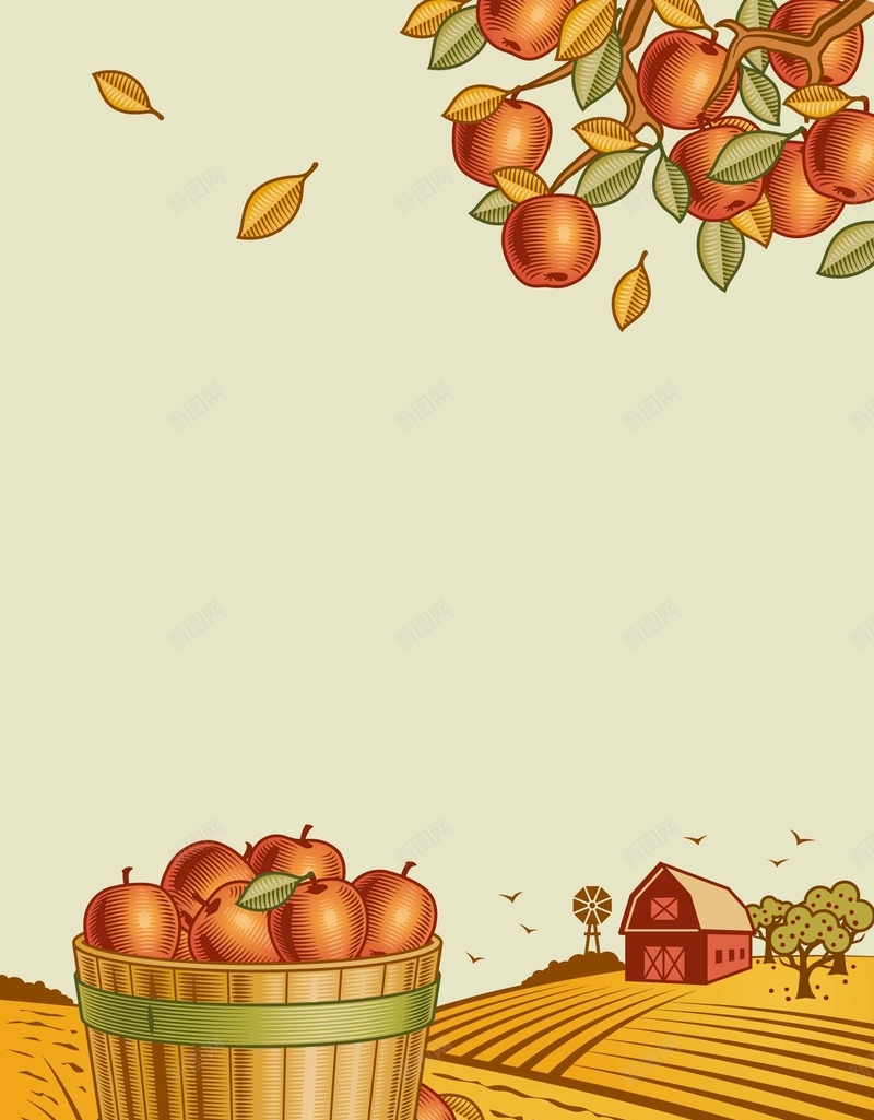卡通手绘秋季果实丰收季节jpg设计背景_新图网 https://ixintu.com 丰收 卡通 手绘 果实 秋季 季节 苹果 木桶