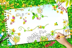 画纸海报绿色童趣环保背景素材高清图片