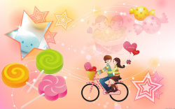 粉红单车糖果广告卡通海报背景素材高清图片