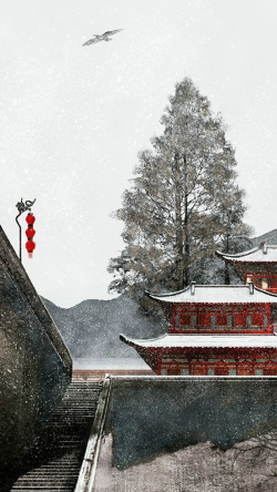 被雪覆盖的建筑房屋中国风古风房屋H5背景高清图片