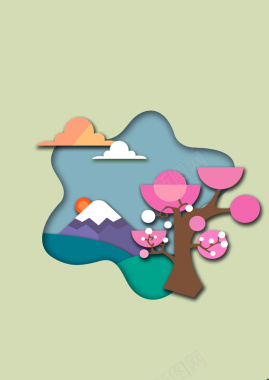 卡通扁平化树木山峰云彩海报背景背景