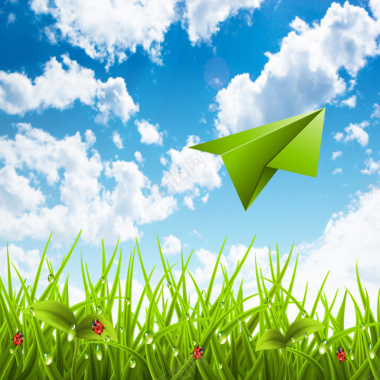 飞过草丛的纸飞机矢量背景素材背景