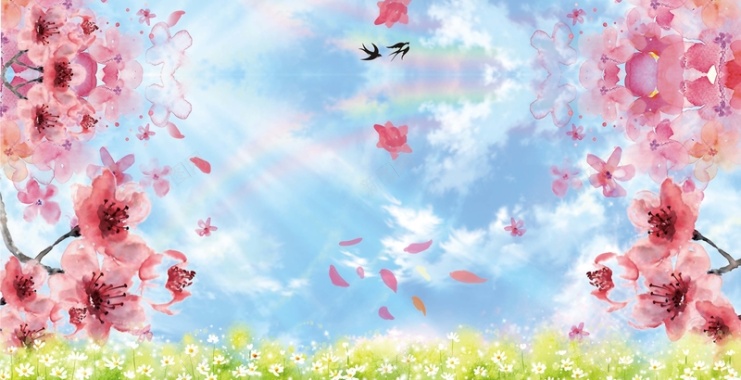 手绘春季桃花节海报背景模板背景