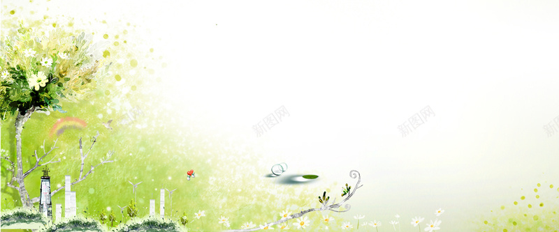 春色背景psd设计背景_新图网 https://ixintu.com 海报banner 卡通 春天 绿色 树 童趣 手绘