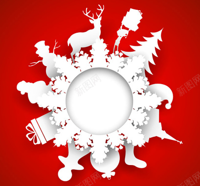 红色圆形圣诞相框礼物背景