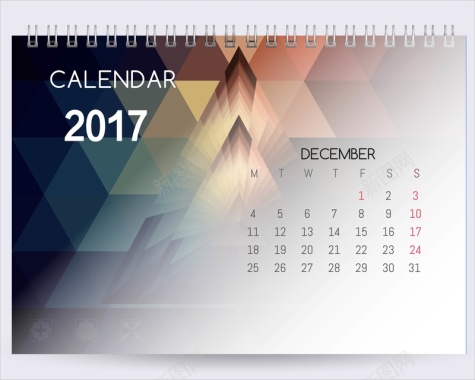 日历2017年12月挂历日期时间色彩背景