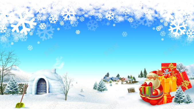 圣诞老人及装饰物房屋等背景素材背景