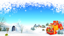 雪地里铲雪圣诞老人及装饰物房屋等背景素材高清图片
