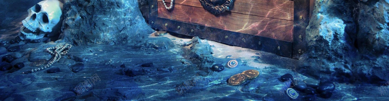 海盗骷髅骨头保藏海底珠宝木箱背景