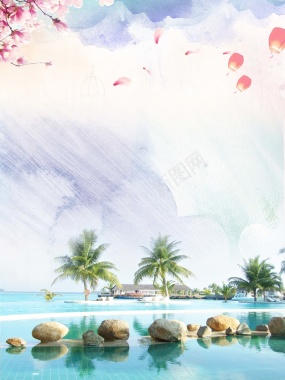 唯美浪漫美景马尔代夫旅游海报背景背景