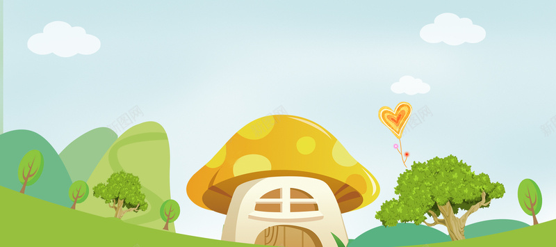 儿童节蘑菇屋卡通童趣玩乐蓝色天空背景背景