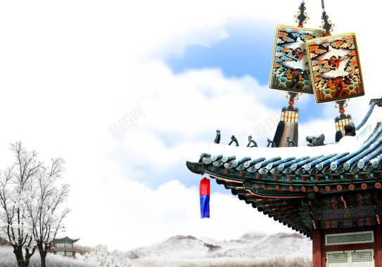 雪地雪天韩国吊坠印刷背景背景