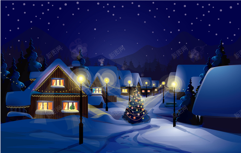 圣诞夜雪景jpg设计背景_新图网 https://ixintu.com 圣诞节 卡通 夜晚 大雪 童趣 手绘