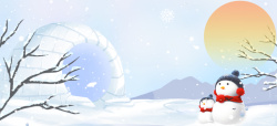寒冬送暖雪花暖房子卡通雪人童趣背景高清图片
