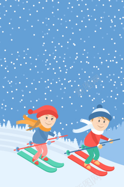 卡通滑雪东北冬季旅游背景背景