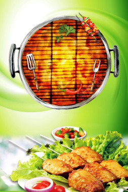 烧烤美食绿色餐饮海报背景