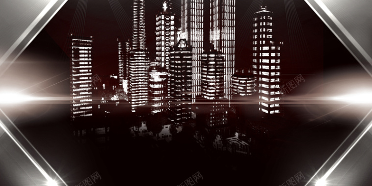 大气炫酷金属质感城市夜景地产建设展板背景背景