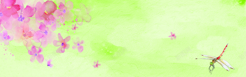 手绘花朵蜻蜓背景psd设计背景_新图网 https://ixintu.com 水墨 玫红 绿色 花朵 蜻蜓 清新 淘宝背景图 海报banner