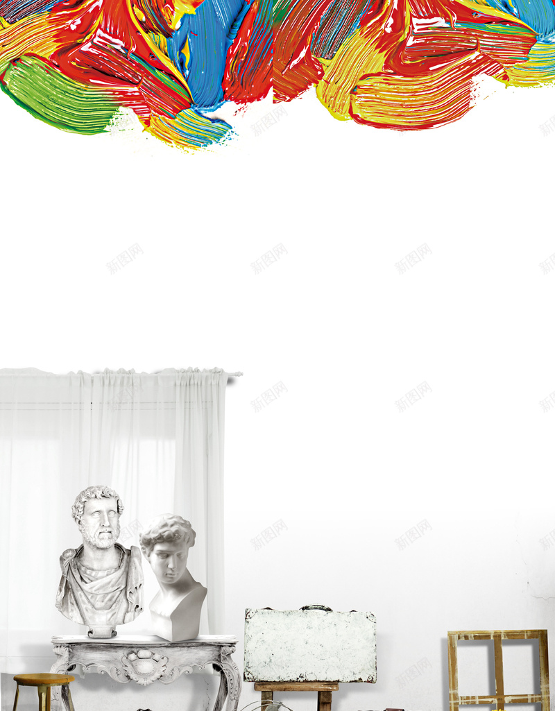 彩色画室石膏像背景素材psd设计背景_新图网 https://ixintu.com 彩色 文艺 油画 海报背景 画室 画家 石膏像 简约 美术室